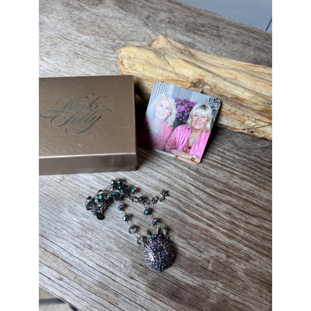 Kirks Folly purple ladybug locket necklace AB crystal beaded chain with Box - Picture 6 of 10